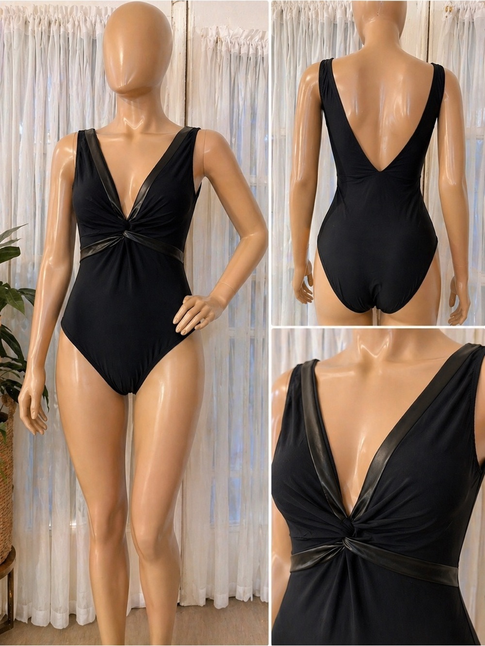 Karla Colletto Black Twist-Front One Piece Swimsuit Women’s Size 10